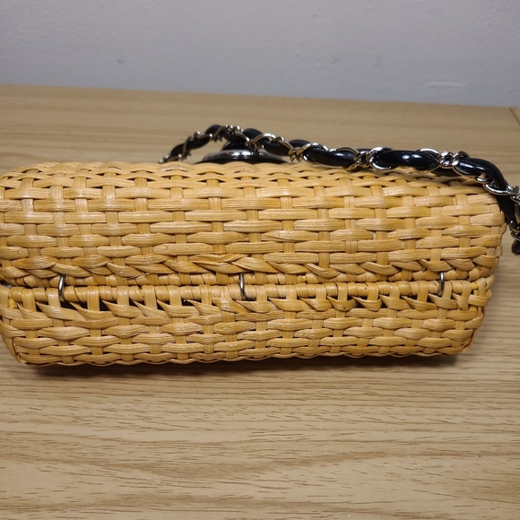 Ann Taylor Woven Wicker Clutch Handbag Natural Black - Picture 4 of 9